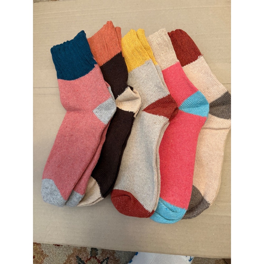 10 pack Multi Colorblock Wool Blend Crew Socks Cozy Knit Warm Winter Boot Socks